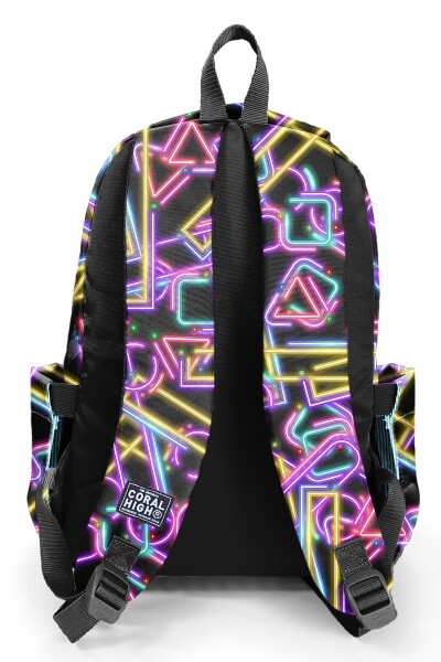 Coral High Kids Siyah Renkli Neon Desenli Üç Bölmeli Okul Sırt Çantası 33248 - 2