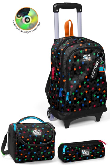 Coral High Kids Siyah Renkli Petek Desenli Çekçekli 3'lü Çanta Seti SET0134010 