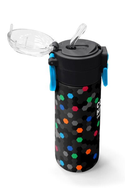 Coral High Kids Siyah Renkli Petek Desenli Pipetli ve Direkt İçim Çelik Termos 500 ml 38110 - 5
