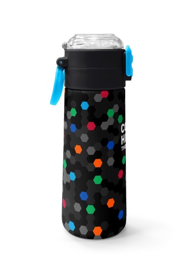 Coral High Kids Siyah Renkli Petek Desenli Pipetli ve Direkt İçim Çelik Termos 500 ml 38110 - 2