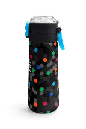 Coral High Kids Siyah Renkli Petek Desenli Pipetli ve Direkt İçim Çelik Termos 500 ml 38110 - 3