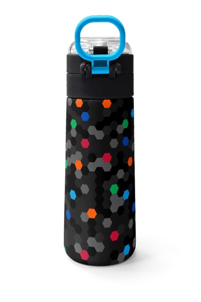 Coral High Kids Siyah Renkli Petek Desenli Pipetli ve Direkt İçim Çelik Termos 500 ml 38110 - 4