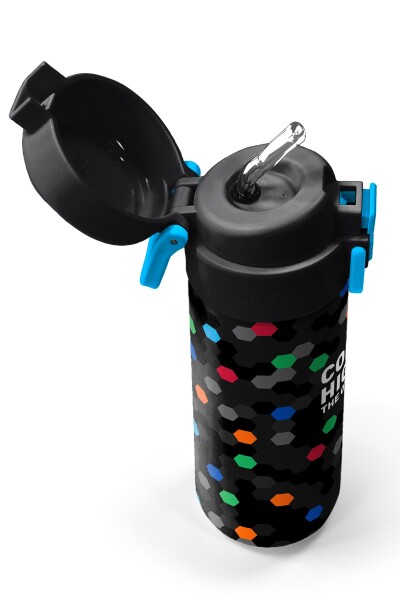 Coral High Kids Siyah Renkli Petek Desenli Pipetli ve Direkt İçim Çelik Termos 500 ml 38110 - 2