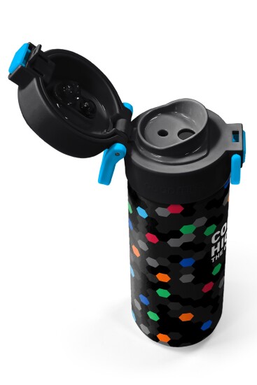 Coral High Kids Siyah Renkli Petek Desenli Pipetli ve Direkt İçim Çelik Termos 500 ml 38110 - 3
