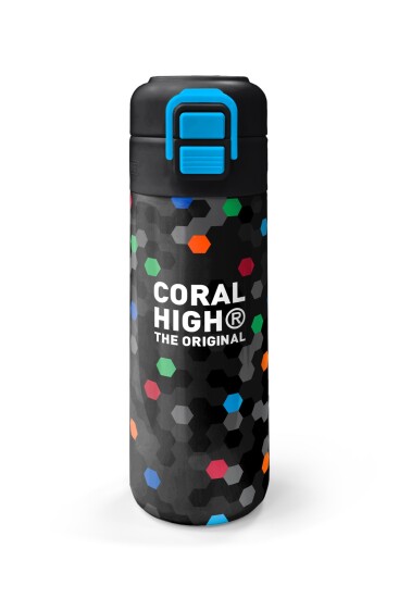 Coral High Kids Siyah Renkli Petek Desenli Pipetli ve Direkt İçim Çelik Termos 500 ml 38110 - 4