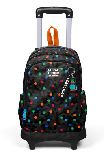 Coral High Kids Siyah Renkli Petek Desenli Üç Bölmeli Çekçekli Okul Sırt Çantası 34010 - 8