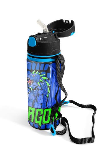 Coral High Kids Siyah Saks Ejderha Desenli Pipetli Alüminyum Matara 600 ml 11942 - 2