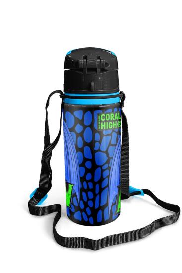 Coral High Kids Siyah Saks Ejderha Desenli Pipetli Alüminyum Matara 600 ml 11942 - 5