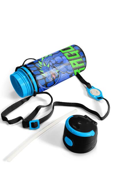Coral High Kids Siyah Saks Ejderha Desenli Pipetli Alüminyum Matara 600 ml 11942 - 6