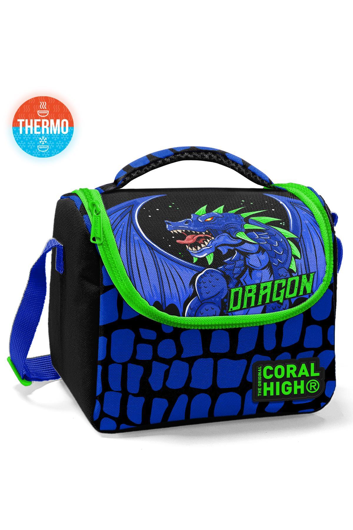 Coral High Kids Siyah Saks Ejderha Desenli Thermo Beslenme Çantası 11866