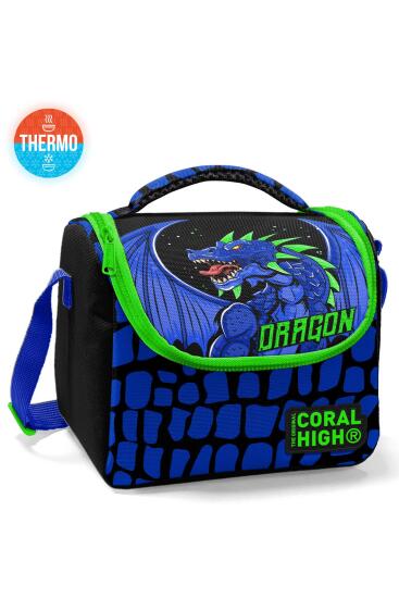 Coral High Kids Siyah Saks Ejderha Desenli Thermo Beslenme Çantası 11866 