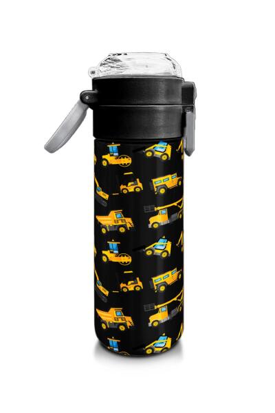 Coral High Kids Siyah Sarı İş Makinesi Desenli Pipetli ve Direkt İçim Çelik Termos 500 ml 31920 - 2