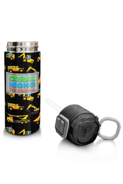 Coral High Kids Siyah Sarı İş Makinesi Desenli Pipetli ve Direkt İçim Çelik Termos 500 ml 31920 - 4