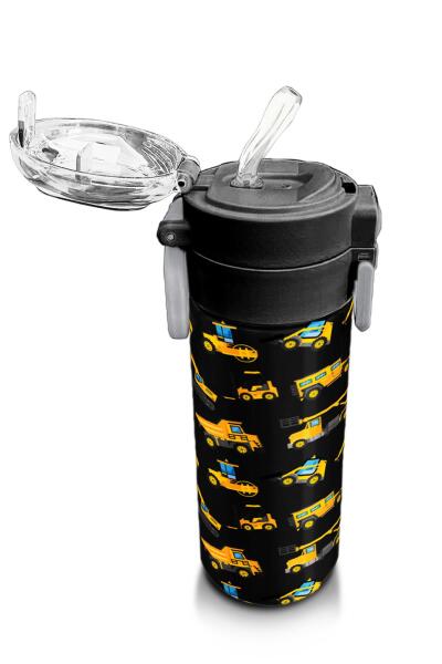 Coral High Kids Siyah Sarı İş Makinesi Desenli Pipetli ve Direkt İçim Çelik Termos 500 ml 31920 - 5