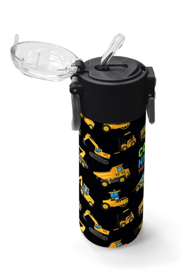 Coral High Kids Siyah Sarı İş Makinesi Desenli Pipetli ve Direkt İçim Çelik Termos 500 ml 31920 - 5