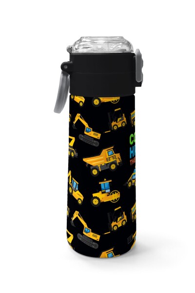 Coral High Kids Siyah Sarı İş Makinesi Desenli Pipetli ve Direkt İçim Çelik Termos 500 ml 31920 - 2