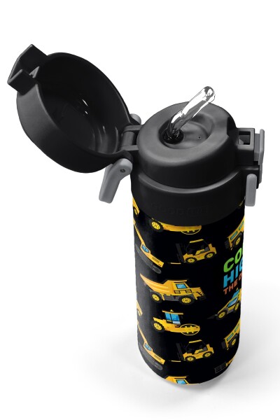 Coral High Kids Siyah Sarı İş Makinesi Desenli Pipetli ve Direkt İçim Çelik Termos 500 ml 31920 - 2