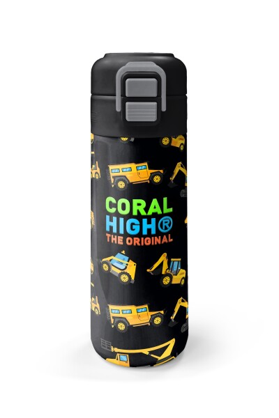 Coral High Kids Siyah Sarı İş Makinesi Desenli Pipetli ve Direkt İçim Çelik Termos 500 ml 31920 - 4