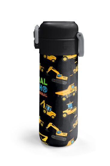 Coral High Kids Siyah Sarı İş Makinesi Desenli Pipetli ve Direkt İçim Çelik Termos 500 ml 31920 - 6