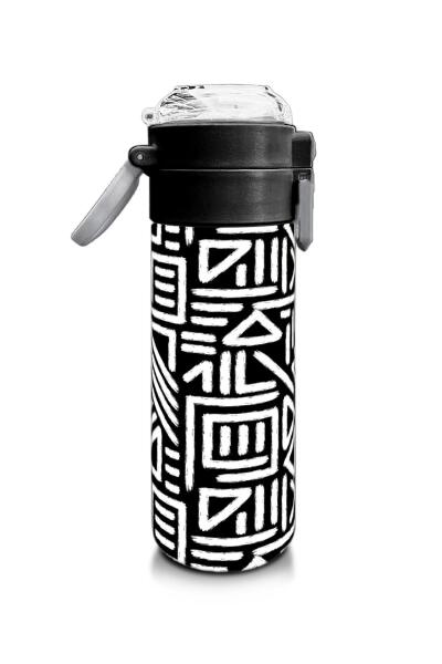 Coral High Kids SiyahBeyaz Geometrik Desenli Pipetli ve Direkt İçim Çelik Termos 500 ml 31882 - 2