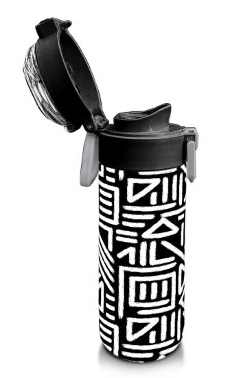 Coral High Kids SiyahBeyaz Geometrik Desenli Pipetli ve Direkt İçim Çelik Termos 500 ml 31882 - 6