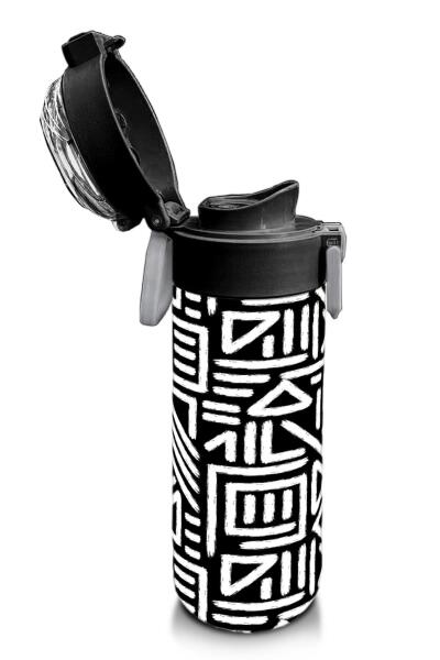 Coral High Kids SiyahBeyaz Geometrik Desenli Pipetli ve Direkt İçim Çelik Termos 500 ml 31882 - 6