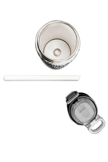 Coral High Kids SiyahBeyaz Geometrik Desenli Pipetli ve Direkt İçim Çelik Termos 500 ml 31882 - 7