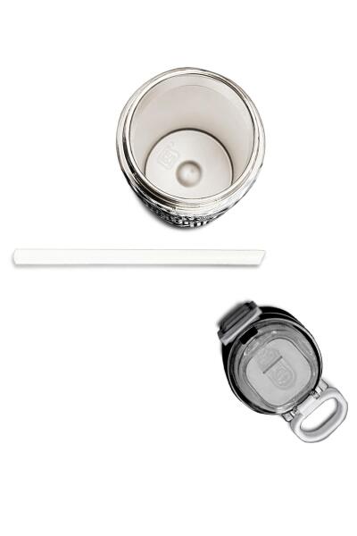 Coral High Kids SiyahBeyaz Geometrik Desenli Pipetli ve Direkt İçim Çelik Termos 500 ml 31882 - 7
