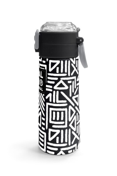 Coral High Kids SiyahBeyaz Geometrik Desenli Pipetli ve Direkt İçim Çelik Termos 500 ml 31882 - 3