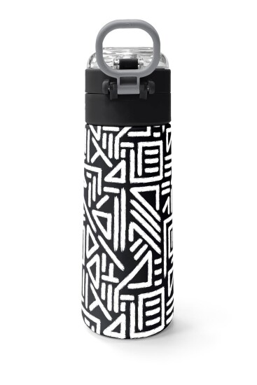 Coral High Kids SiyahBeyaz Geometrik Desenli Pipetli ve Direkt İçim Çelik Termos 500 ml 31882 - 4