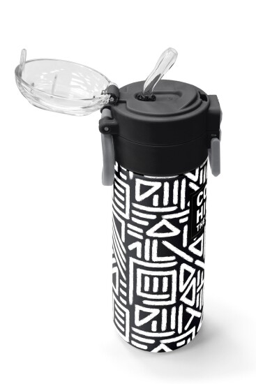 Coral High Kids SiyahBeyaz Geometrik Desenli Pipetli ve Direkt İçim Çelik Termos 500 ml 31882 - 5