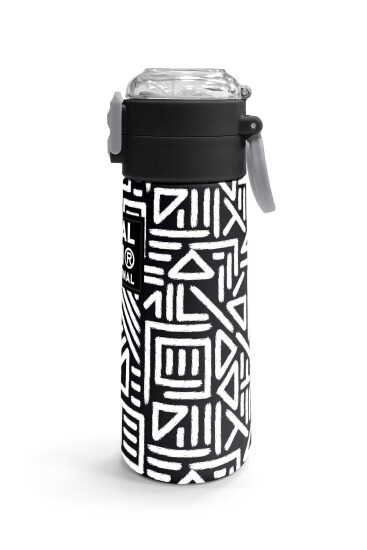Coral High Kids SiyahBeyaz Geometrik Desenli Pipetli ve Direkt İçim Çelik Termos 500 ml 31882 - 3