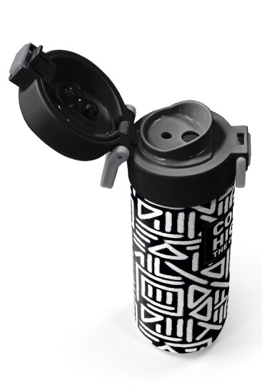 Coral High Kids SiyahBeyaz Geometrik Desenli Pipetli ve Direkt İçim Çelik Termos 500 ml 31882 - 3