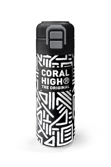 Coral High Kids SiyahBeyaz Geometrik Desenli Pipetli ve Direkt İçim Çelik Termos 500 ml 31882 - 4