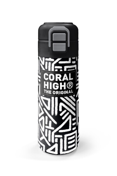 Coral High Kids SiyahBeyaz Geometrik Desenli Pipetli ve Direkt İçim Çelik Termos 500 ml 31882 - 4
