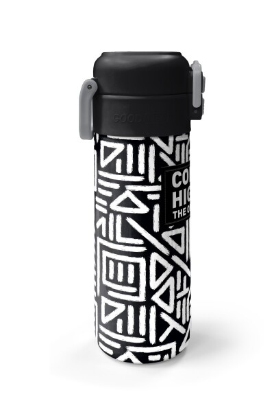 Coral High Kids SiyahBeyaz Geometrik Desenli Pipetli ve Direkt İçim Çelik Termos 500 ml 31882 - 5