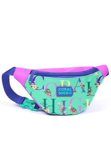 Coral High Kids Su Yeşili Açık Pembe Monogram Desenli Bel Çantası 12621 - Coral High KIDS