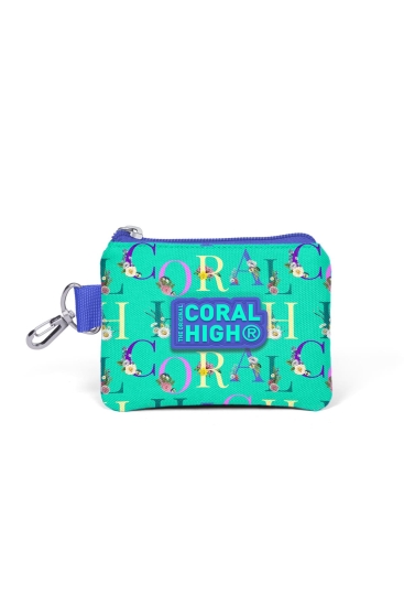Coral High Kids Su Yeşili Açık Pembe Monogram Desenli Bozuk Para Çantası 21855 - Coral High KIDS