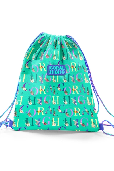 Coral High Kids Su Yeşili Açık Pembe Monogram Desenli İpli Büzgülü Sırt Çantası 22668 - 2