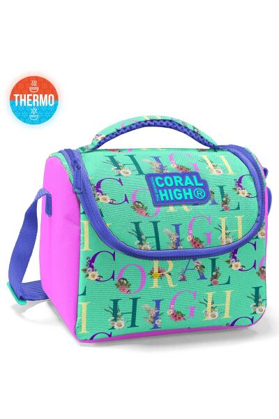Coral High Kids Su Yeşili Açık Pembe Monogram Desenli Thermo Beslenme Çantası 11823 - 1