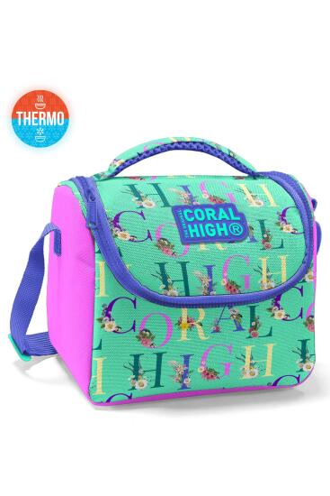 Coral High Kids Su Yeşili Açık Pembe Monogram Desenli Thermo Beslenme Çantası 11823 - Coral High KIDS