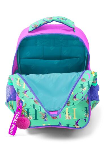 Coral High Kids Su Yeşili Açık Pembe Monogram Desenli Üç Bölmeli Okul Sırt Çantası 14410 - 4