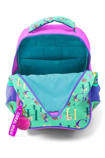 Coral High Kids Su Yeşili Açık Pembe Monogram Desenli Üç Bölmeli Okul Sırt Çantası 14410 - 4