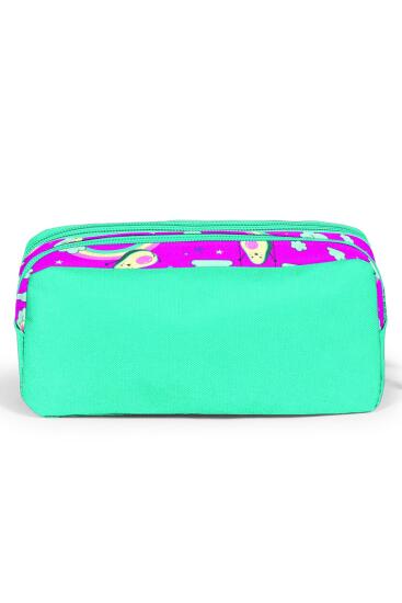 Coral High Kids Pembe Su Yeşili Avokado Desenli Simli İki Bölmeli Kalem Çantası 22396 - 3