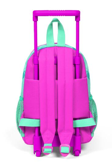 Minik Yuva Çekçekli Sırt Çantası Su Yeşili Neon Pembe Flamingo Desenli İki Bölmeli 24004 - 4
