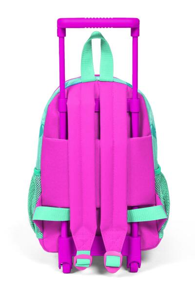 Minik Yuva Çekçekli Sırt Çantası Su Yeşili Neon Pembe Flamingo Desenli İki Bölmeli 24004 - 4