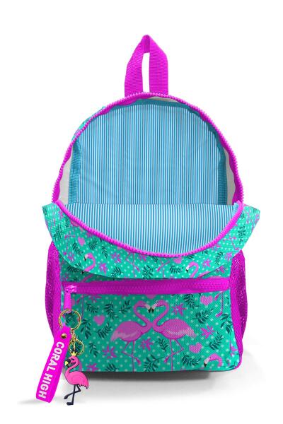 Minik Yuva Sırt Çantası Su Yeşili Pembe Flamingo Desenli İki Bölmeli 23512 - 3