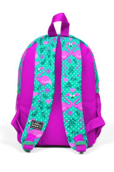 Minik Yuva Sırt Çantası Su Yeşili Pembe Flamingo Desenli İki Bölmeli 23512 - 4