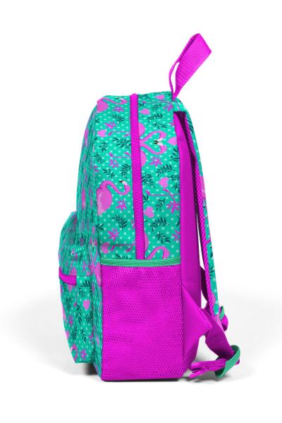 Minik Yuva Sırt Çantası Su Yeşili Pembe Flamingo Desenli İki Bölmeli 23512 - 6