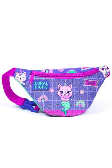 Coral High Kids Su Yeşili Lavanta Unicorn Kedi Desenli Bel Çantası 12633 - Coral High KIDS